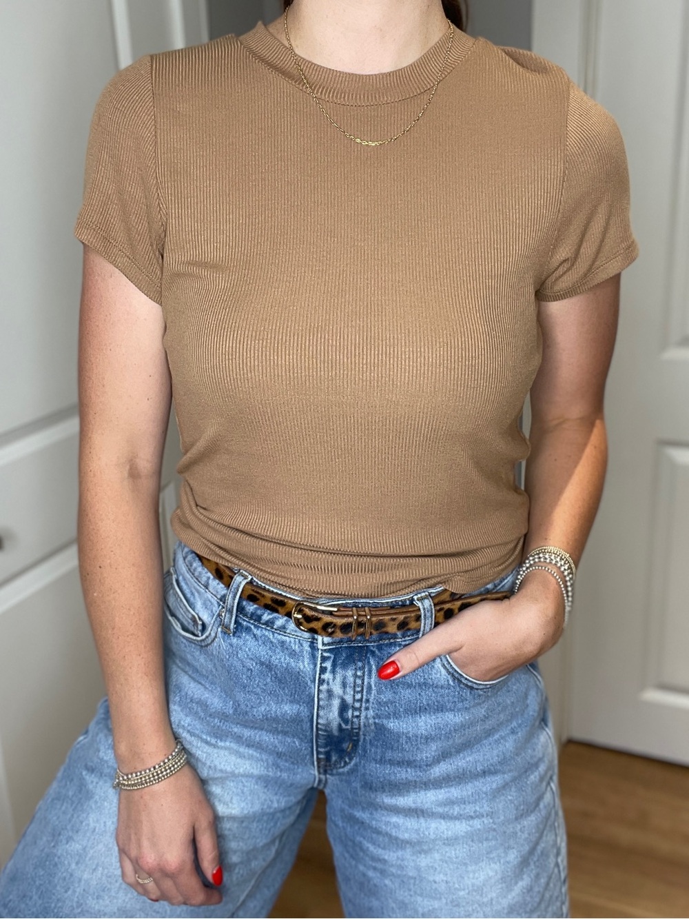 Gentle Fawn Ribbed Short Sleeve Top - Camel Brown